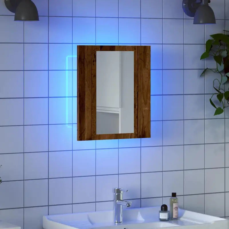 Moderne badkamerkast met spiegel en verstelbare RGB-verlichting - Oud hout / 1 - Badkamerkaptafels