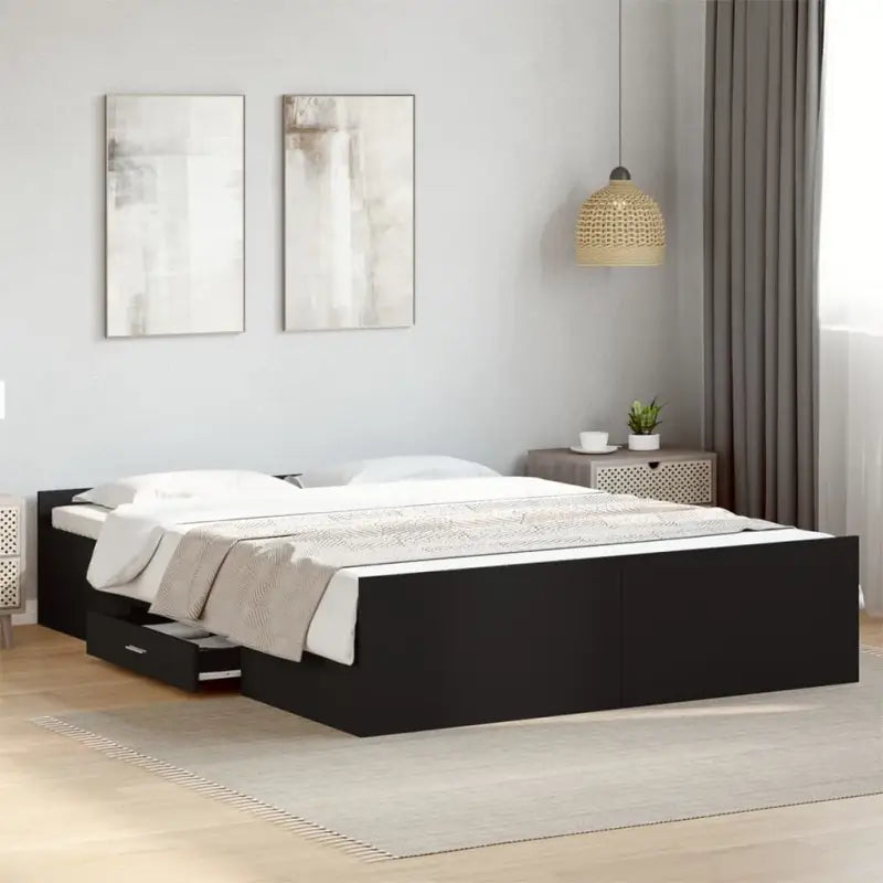 Moderne bedframe met lades van bewerkt hout voor een stijlvolle slaapkamer - Zwart / 140 x 200 cm - Bedden & bedframes