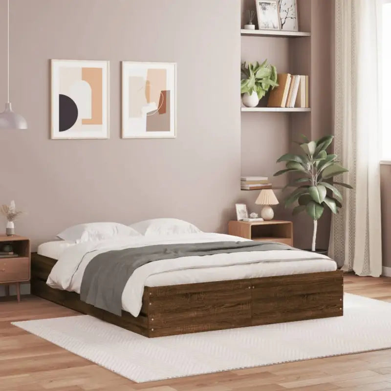 Moderne bedframe met lades van bewerkt hout voor een stijlvolle slaapkamer - bruin eikenkleur / 140 x 190 cm - Bedden &