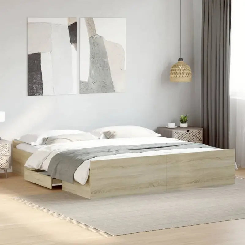 Moderne bedframe met lades van bewerkt hout voor een stijlvolle slaapkamer - Sonoma eiken / 180 x 200 cm - Bedden &