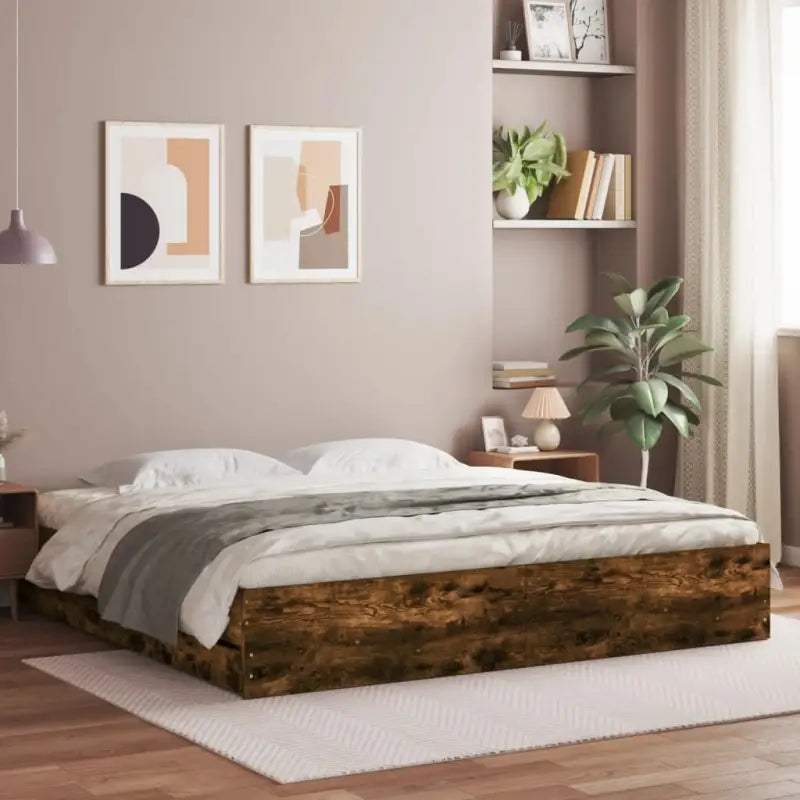 Moderne bedframe met lades van bewerkt hout voor een stijlvolle slaapkamer - Gerookt eiken / 160 x 200 cm - Bedden &