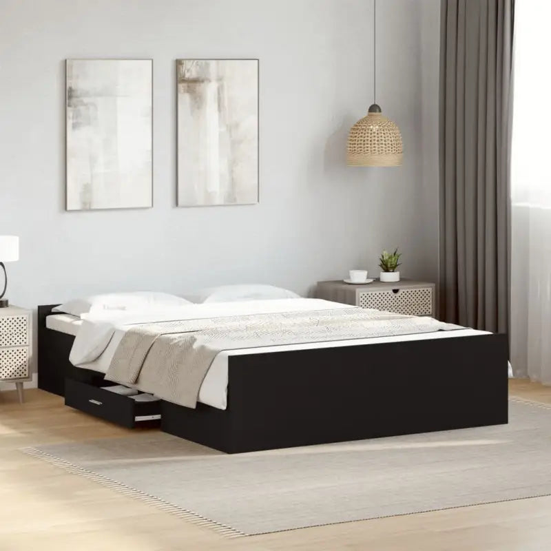 Moderne bedframe met lades van bewerkt hout voor een stijlvolle slaapkamer - Zwart / 120 x 190 cm - Bedden & bedframes