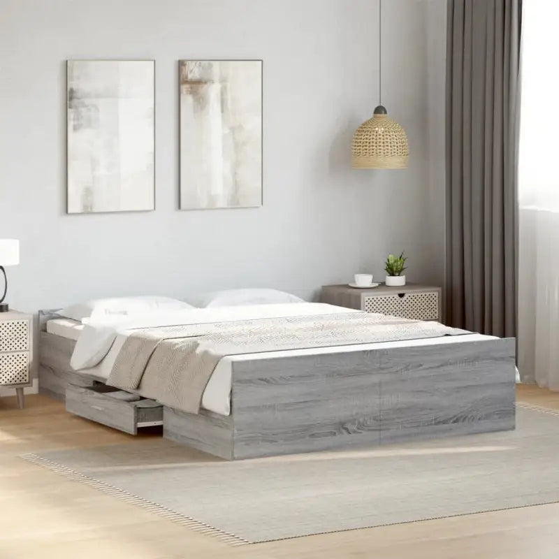 Moderne bedframe met lades van bewerkt hout voor een stijlvolle slaapkamer - Grijs sonoma / 120 x 200 cm - Bedden &