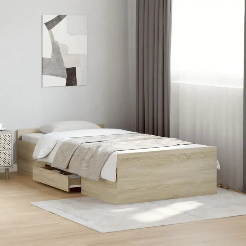 Moderne bedframe met lades van bewerkt hout voor een stijlvolle slaapkamer - Sonoma eiken / 75 x 190 cm - Bedden &