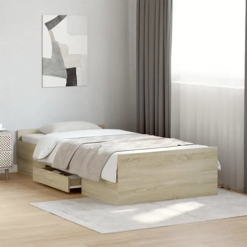 Moderne bedframe met lades van bewerkt hout voor een stijlvolle slaapkamer - Sonoma eiken / 90 x 190 cm - Bedden &