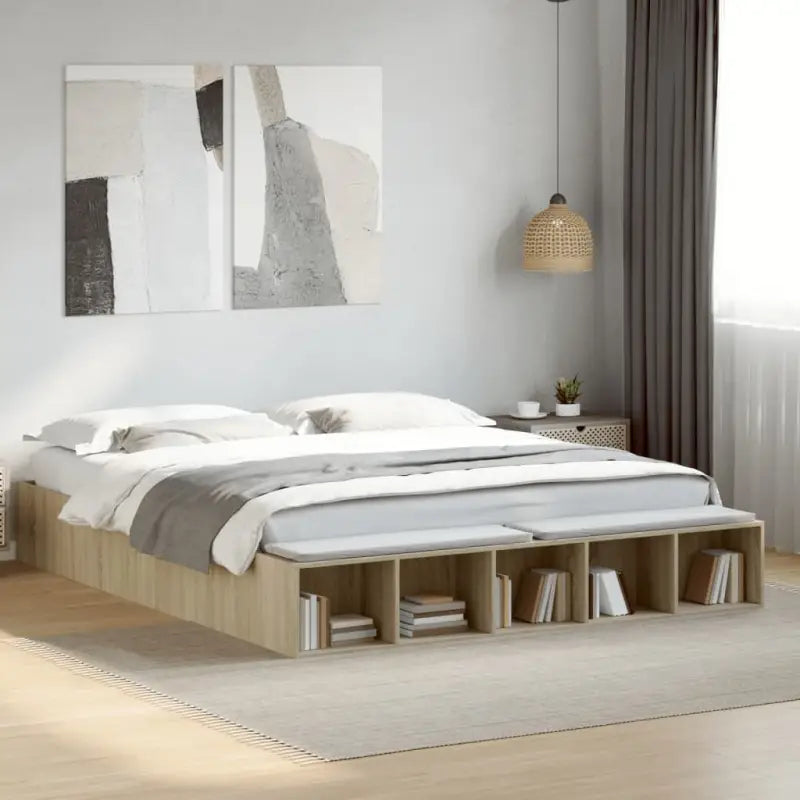 Moderne Grijs Sonoma Bedframe van Bewerkt Hout voor de Slaapkamer - Sonoma eiken / 200 x 200 cm - Bedden & bedframes