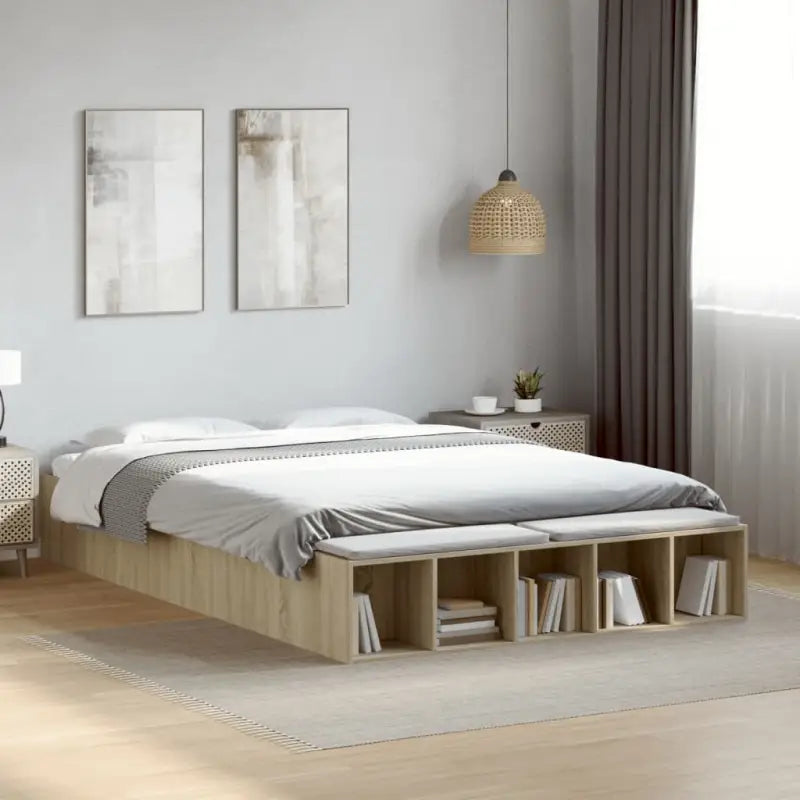 Moderne Grijs Sonoma Bedframe van Bewerkt Hout voor de Slaapkamer - Sonoma eiken / 140 x 200 cm - Bedden & bedframes