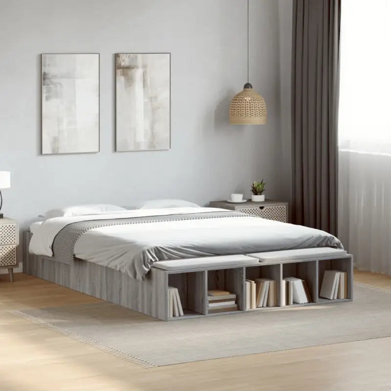 Moderne Grijs Sonoma Bedframe van Bewerkt Hout voor de Slaapkamer - Grijs sonoma / 135 x 190 cm - Bedden & bedframes