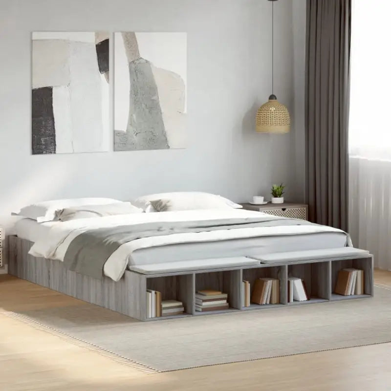 Moderne Grijs Sonoma Bedframe van Bewerkt Hout voor de Slaapkamer - Grijs sonoma / 180 x 200 cm - Bedden & bedframes