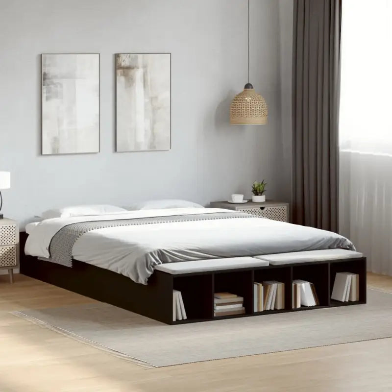 Moderne Grijs Sonoma Bedframe van Bewerkt Hout voor de Slaapkamer - Zwart / 140 x 200 cm - Bedden & bedframes