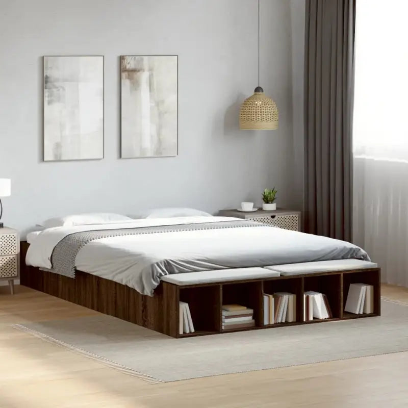 Moderne Grijs Sonoma Bedframe van Bewerkt Hout voor de Slaapkamer - bruin eikenkleur / 150 x 200 cm - Bedden & bedframes
