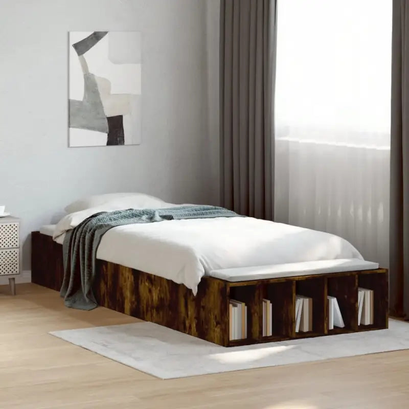 Moderne Grijs Sonoma Bedframe van Bewerkt Hout voor de Slaapkamer - Gerookt eiken / 90 x 190 cm - Bedden & bedframes