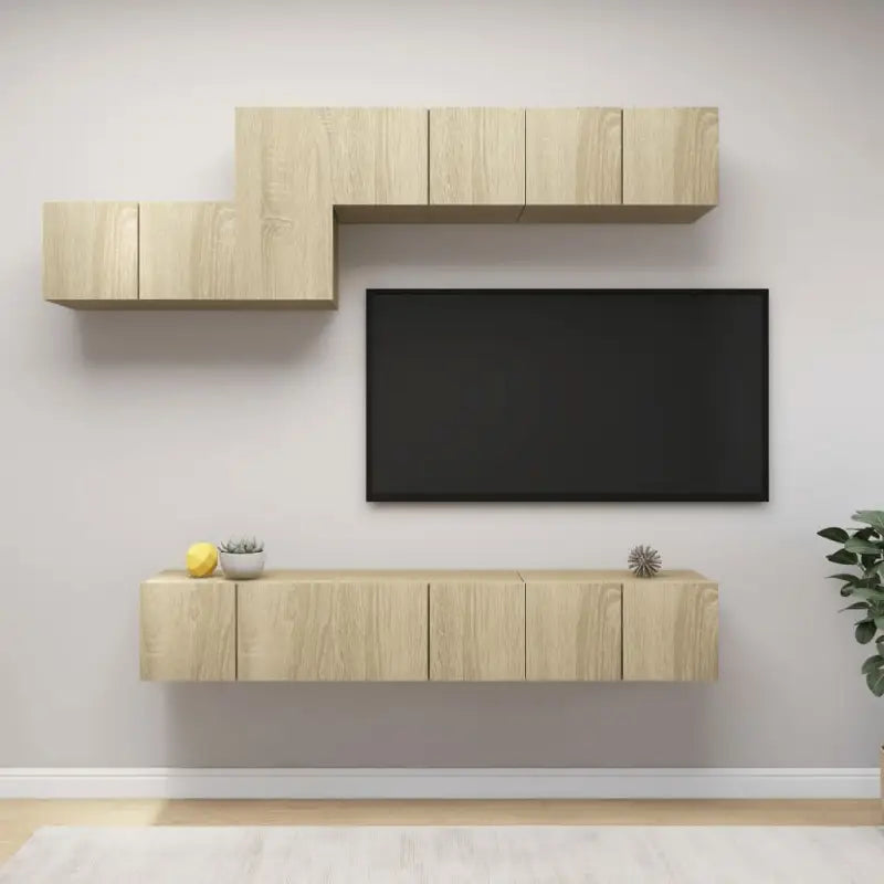 Moderne hangende tv-meubelset in bewerkt hout met opbergruimte - Sonoma eiken / 7 / 60 cm - Tv-meubels