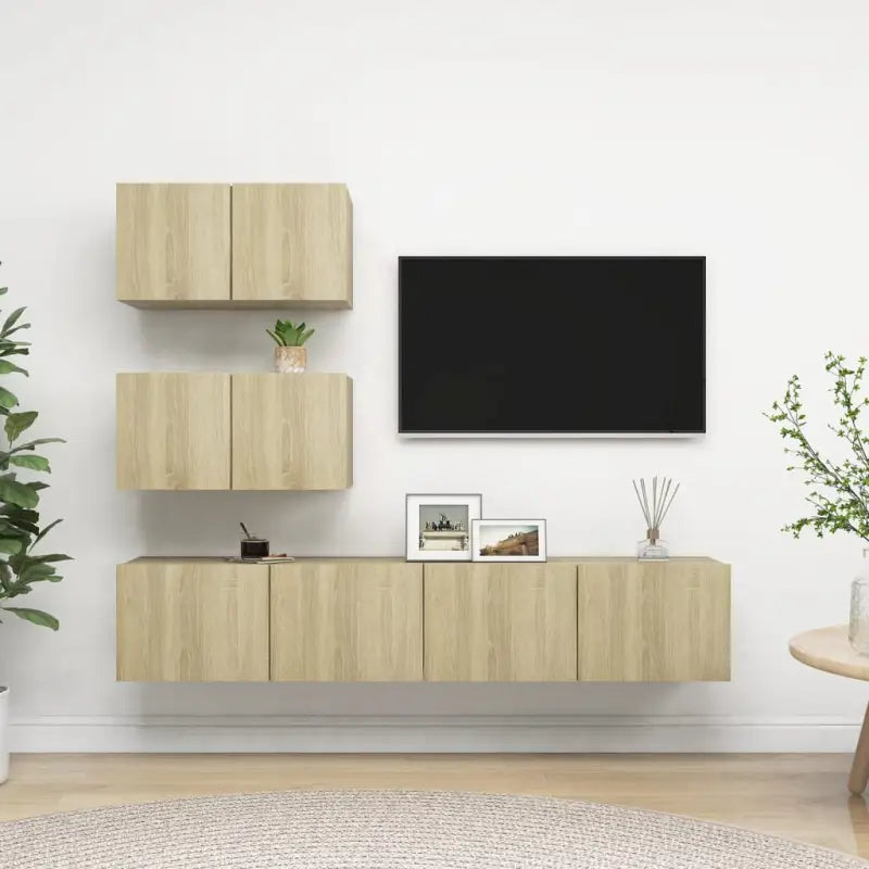 Moderne hangende TV-meubelset van bewerkt hout met veel opbergruimte - Sonoma eiken / 4 / 60 cm - Tv-meubels