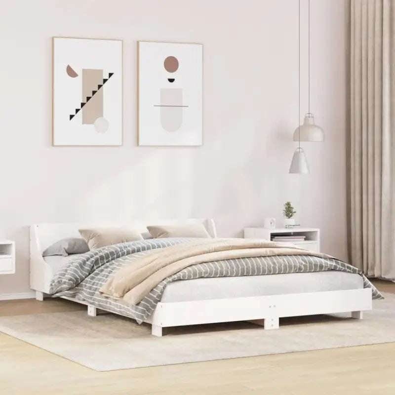 Moderne houten bedframe van massief grenenhout voor een strakke slaapkamer - Wit / 150 x 200 cm - Bedden & bedframes