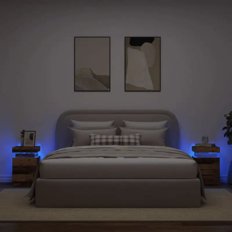 Moderne nachtkastjes met LED-verlichting in grijs sonoma stijl - Oud hout / 2 - Nachtkastjes