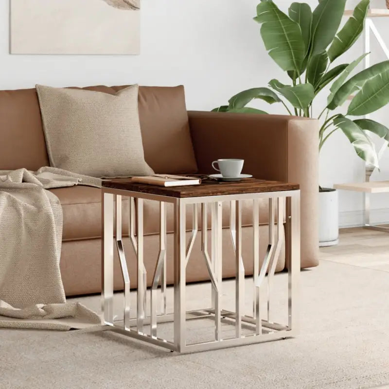 Moderne salontafel met gehard glas en roestvrij stalen frame - Zilver / 1 / Hout - Salontafels
