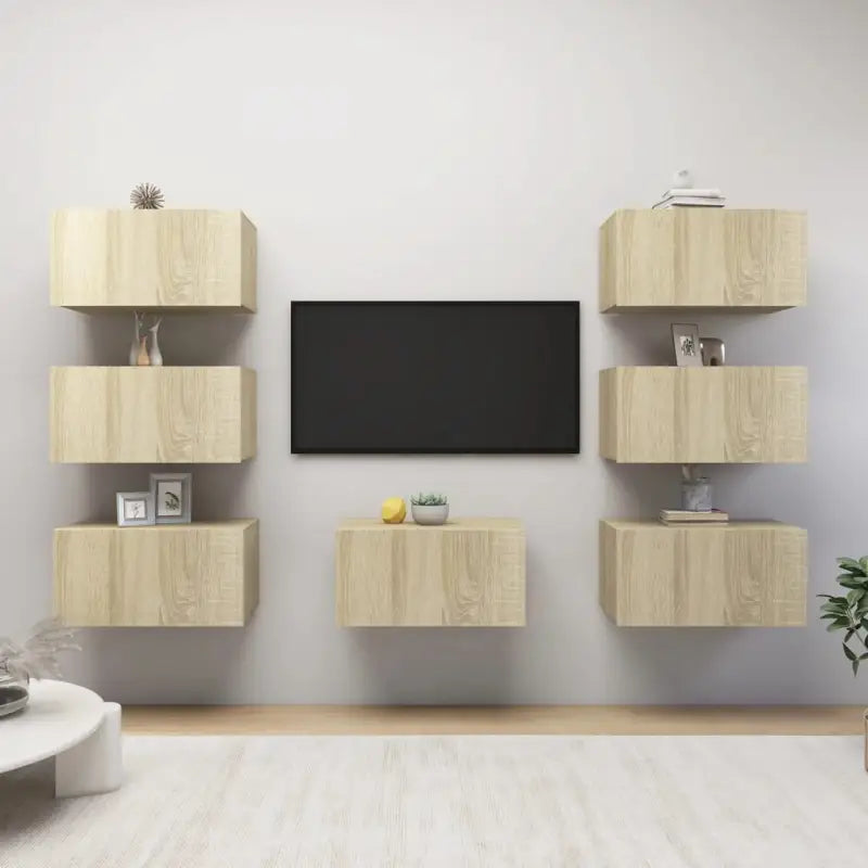 Moderne stijl hangende tv-meubels in bewerkt hout - Sonoma eiken / 7 - Tv-meubels