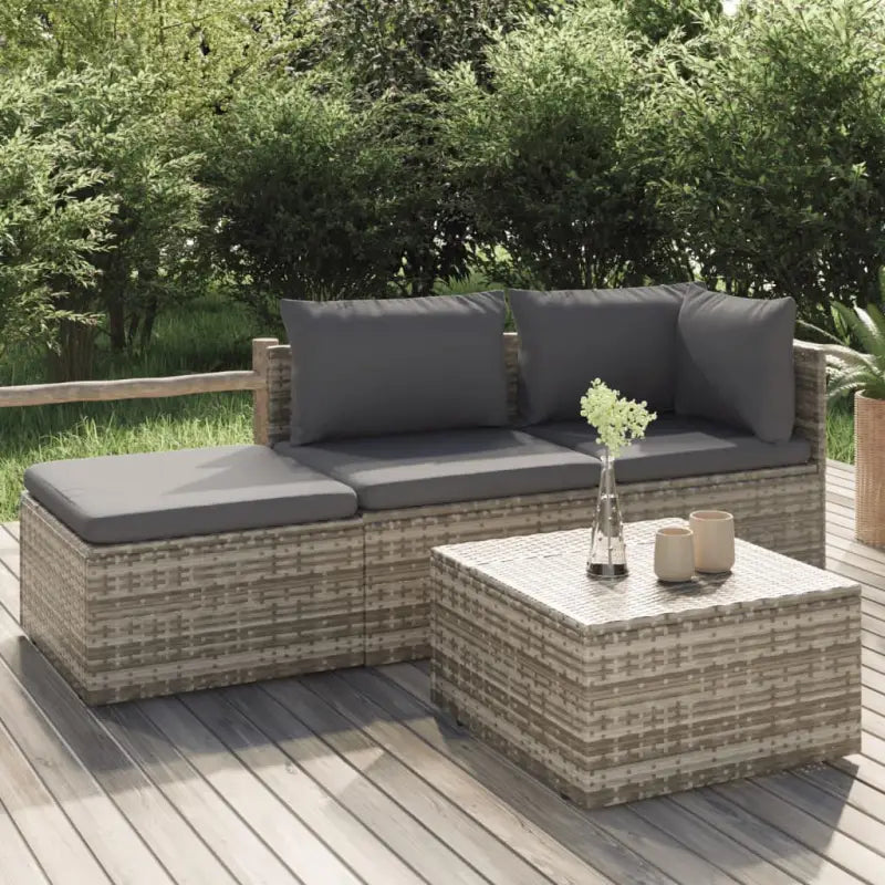 Moderne tuin loungebank met waterdichte zak van poly rattan - 1 / hoek + midden + voetensteun + Tafel - Loungebanken