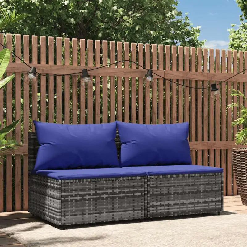 Moderne tuinbank van poly rattan voor dineren en ontspannen - Grijs en blauw / 1 / 2x midden - Loungebanken