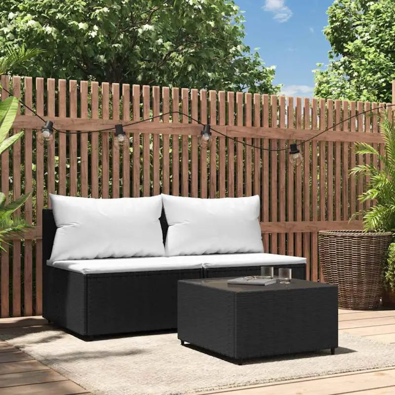 Moderne tuinbank van poly rattan voor dineren en ontspannen - Zwart en wit / 1 / 2x midden + Tafel - Loungebanken