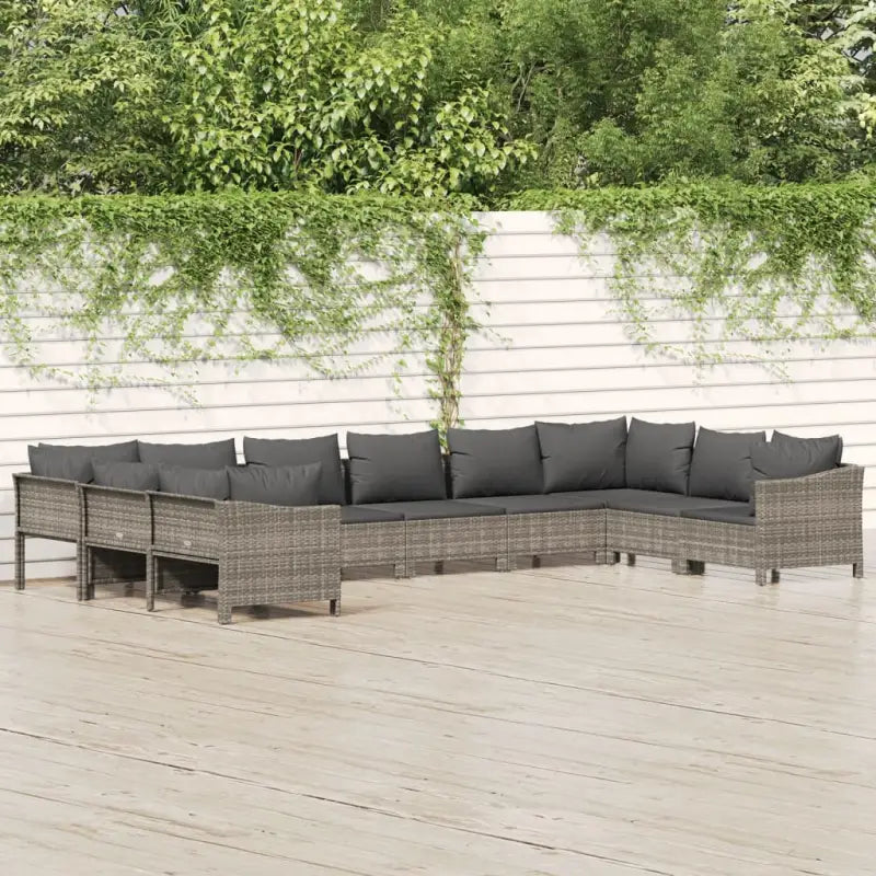 Moderne tuinset met poly rattan en afmetingen zitting met armleuning links - 2x corner + 6x middle + 2x armchair