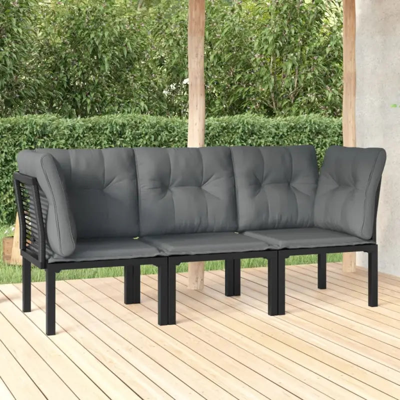 Moderne tuinset met poly rattan en zwart materiaal - 2x hoek + midden - Tuinsets