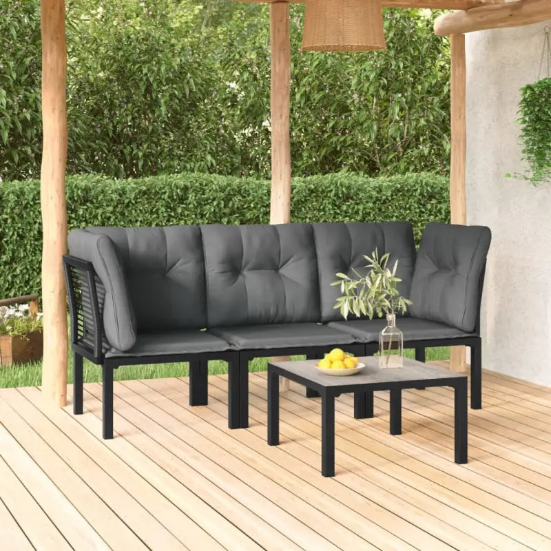 Moderne tuinset met poly rattan en zwart materiaal - 2x hoek + midden + Tafel - Tuinsets
