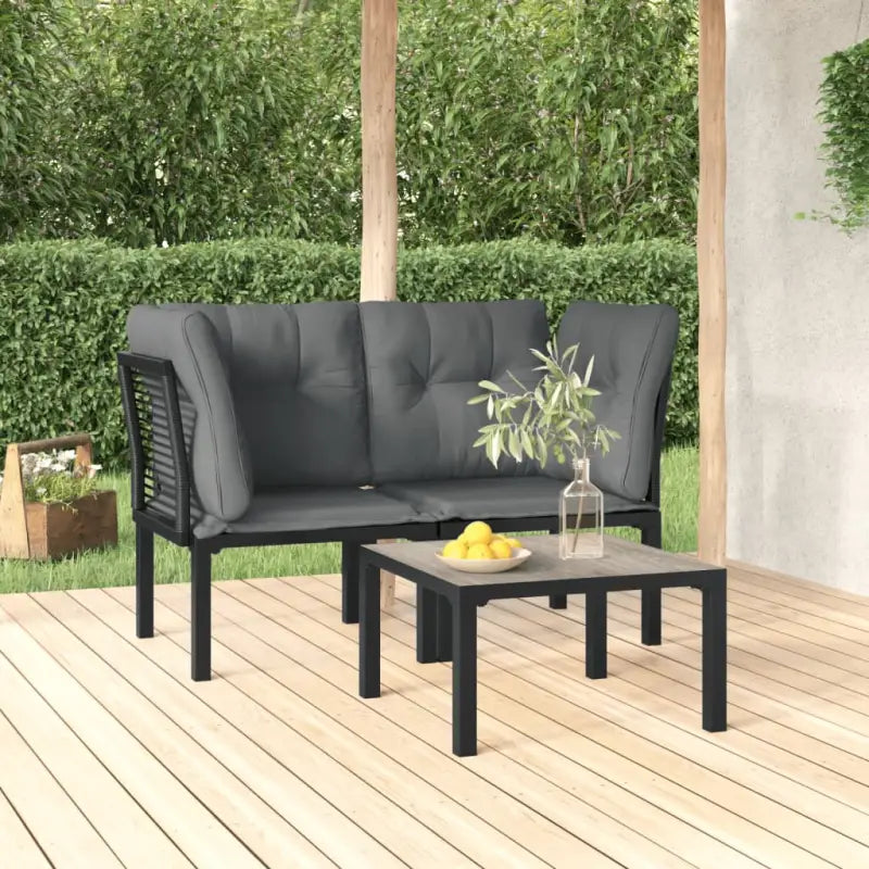 Moderne tuinset met poly rattan en zwart materiaal - 2x hoek + Tafel - Tuinsets