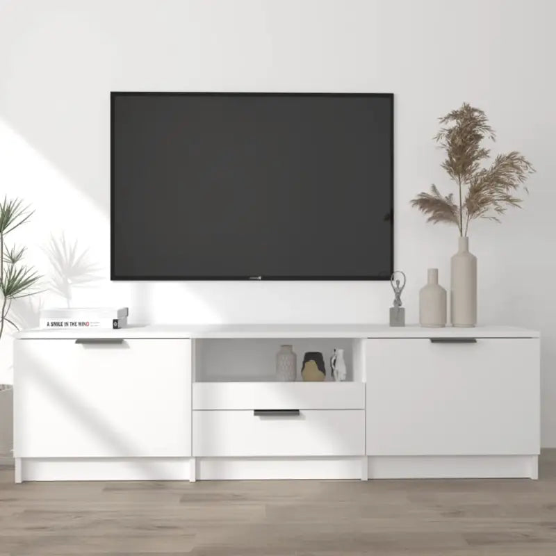 Moderne Tv-meubel in bewerkt hout met stevig blad en grijs sonoma afwerking - Wit / 1 - Tv-meubels