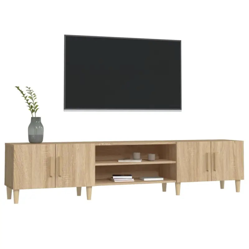 Moderne tv-meubel met bewerkt hout en houten poten voor strak interieur - Tv-meubels