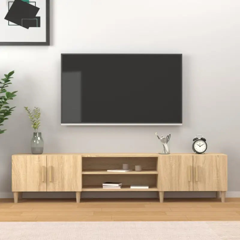 Moderne tv-meubel met bewerkt hout en houten poten voor strak interieur - Sonoma eiken / 1 - Tv-meubels