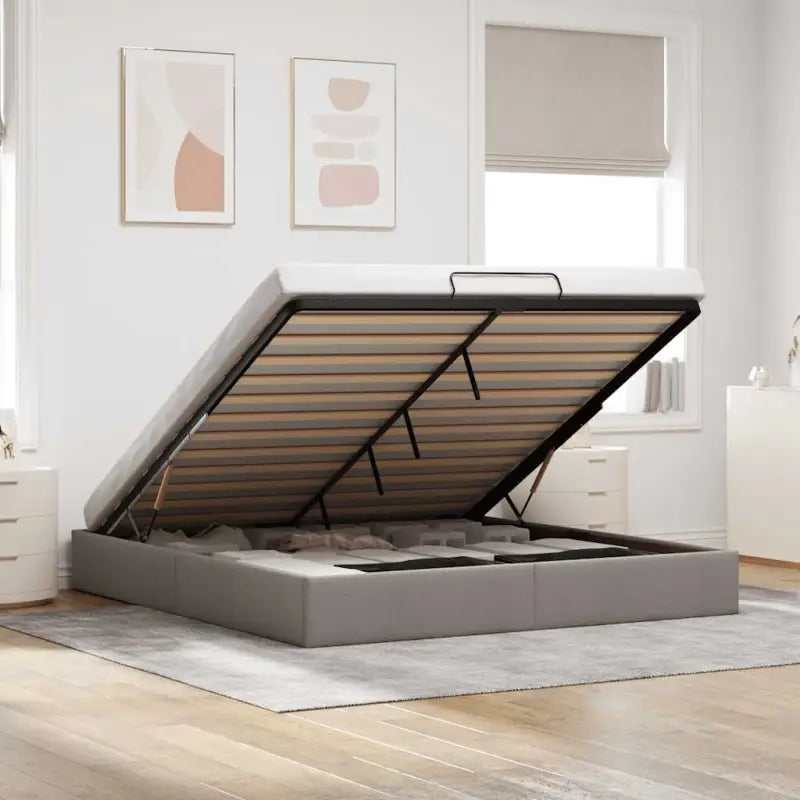 Moderne voetenbank met opbergruimte en ademend vermogen voor boxspring nodig - Taupe / 200 x 200 cm - Bedden & bedframes