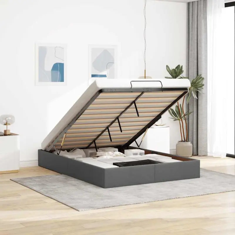 Moderne voetenbank met opbergruimte en ademend vermogen voor boxspring nodig - Donkergrijs / 140 x 190 cm - Bedden &