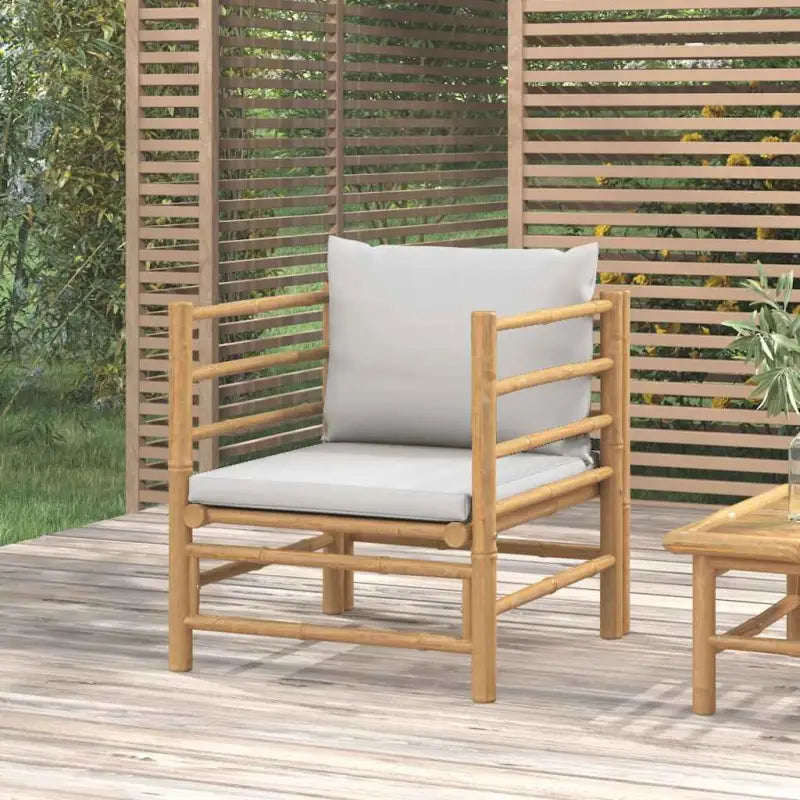 Modulaire bamboe tuinbank met comfortabele afmetingen en rugkussen - Lichtgrijs / 1 / Fauteuil - Modulaire tuinbanken