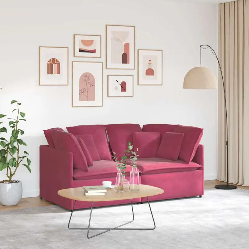 Modulaire bank met groot kussen voor dagelijks gebruik en elegant design - Wijnrood - Banken