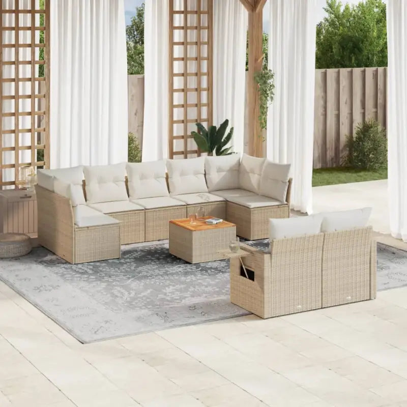 Modulaire tuinbank Lounge Set van zwart materiaal en gepoedercoat staal - Beige / 1 / Tafel + 5x midden + 2x hoek