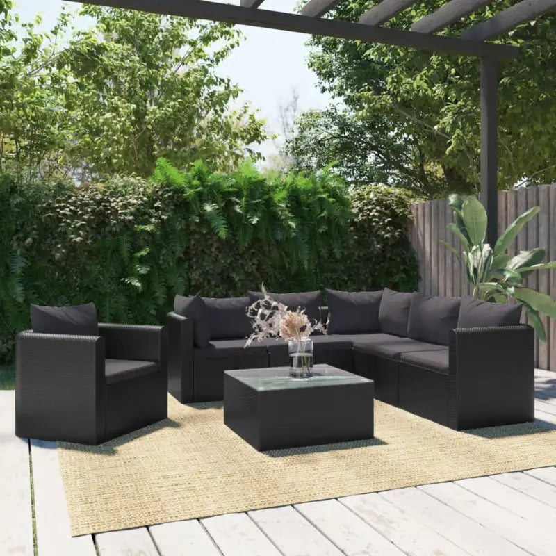 Modulaire tuinbank met poly rattan en gepoedercoat stalen frame - 1 / 3x hoek + 2x midden + Fauteuil + Tafel