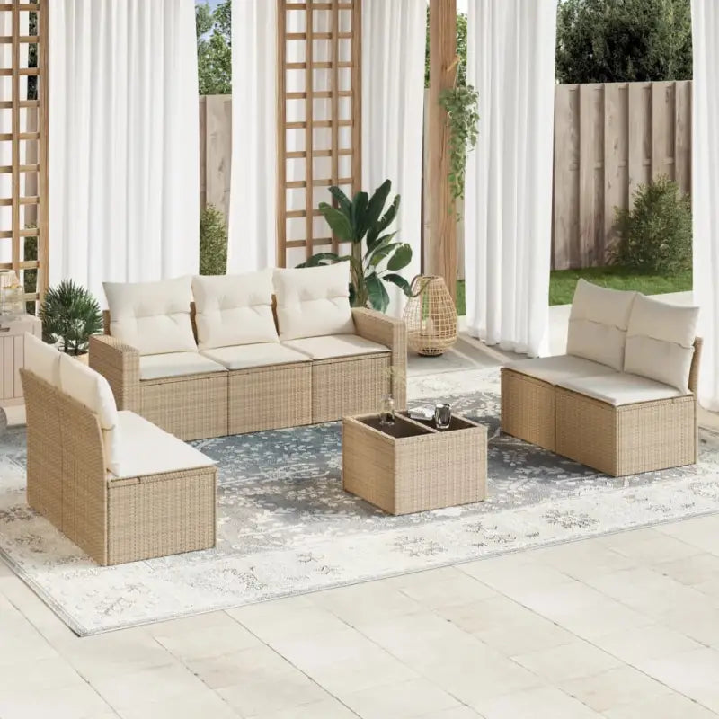 Modulaire tuinbank van gepoedercoat staal met poly rattan en waterdichte tas - beige en crèmekleurig / 1 / Met tafel