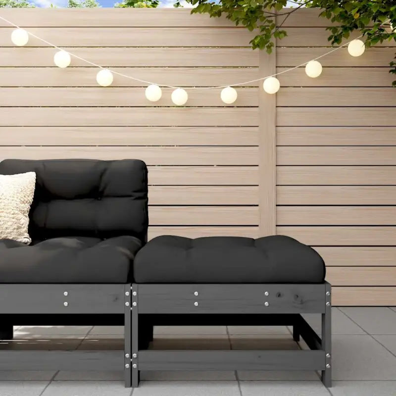 Modulaire tuinbank van massief grenenhout met zachte kussens - Grijs grenenhout / 1 / Voetensteun - Modulaire tuinbanken