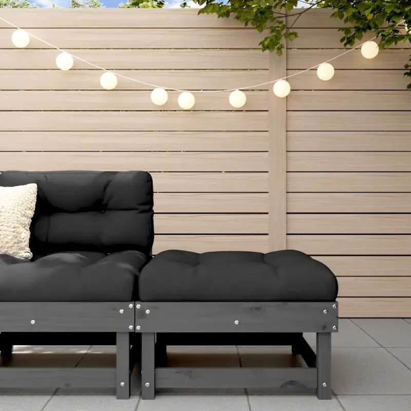 Modulaire tuinbank van massief grenenhout met zachte kussens - Grijs grenenhout / 1 / Voetensteun - Modulaire tuinbanken