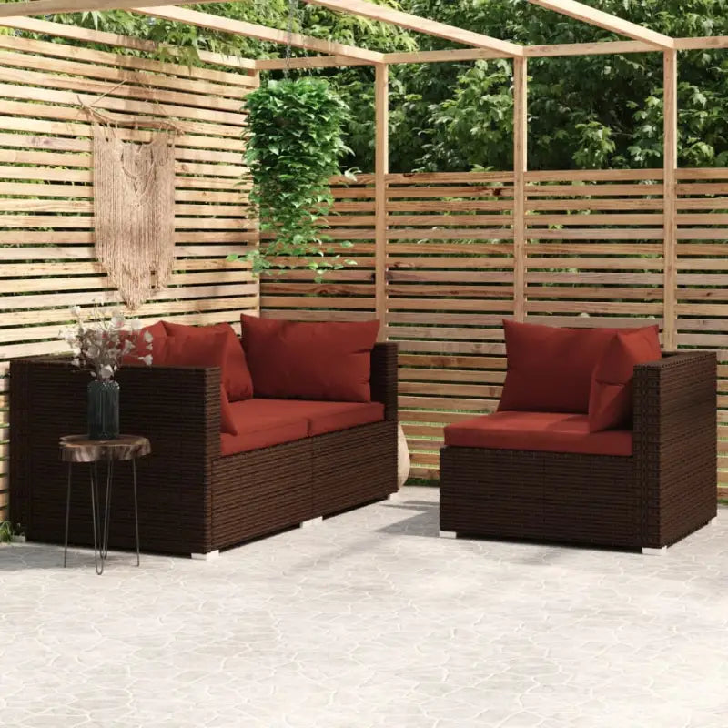 Modulaire tuinbanken met klein rugkussen voor comfortabele outdoor ontspanning - Bruin en kaneelrood / 1 / 3x hoek