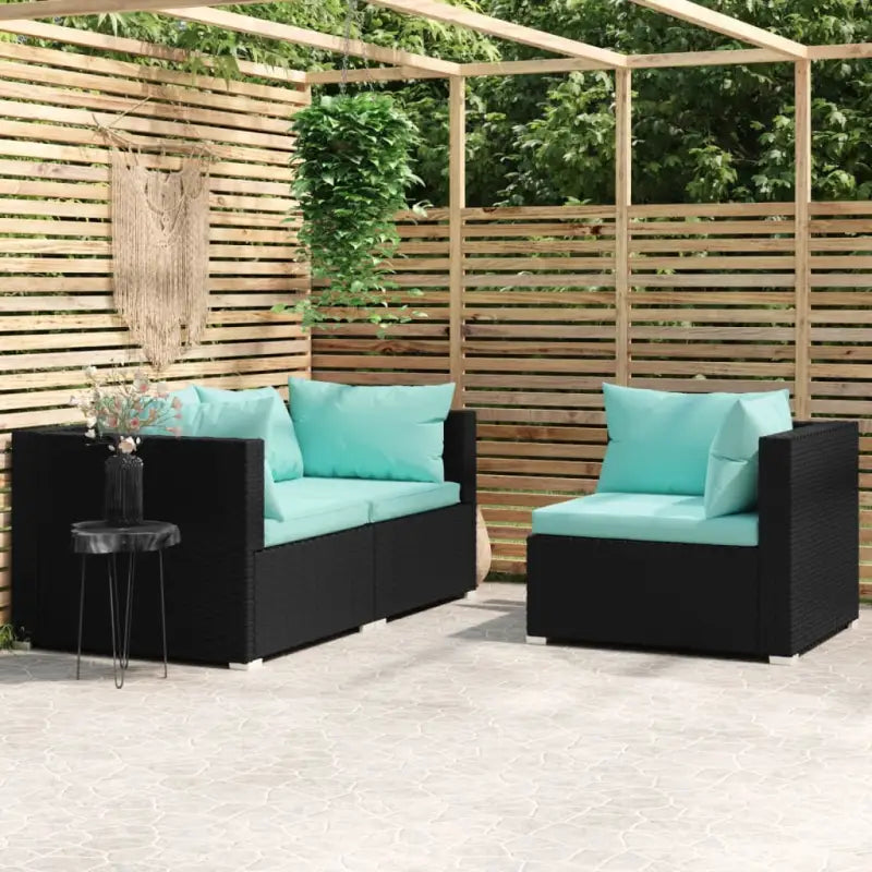 Modulaire tuinbanken met klein rugkussen voor comfortabele outdoor ontspanning - Zwart en aqua / 1 / 3x hoek