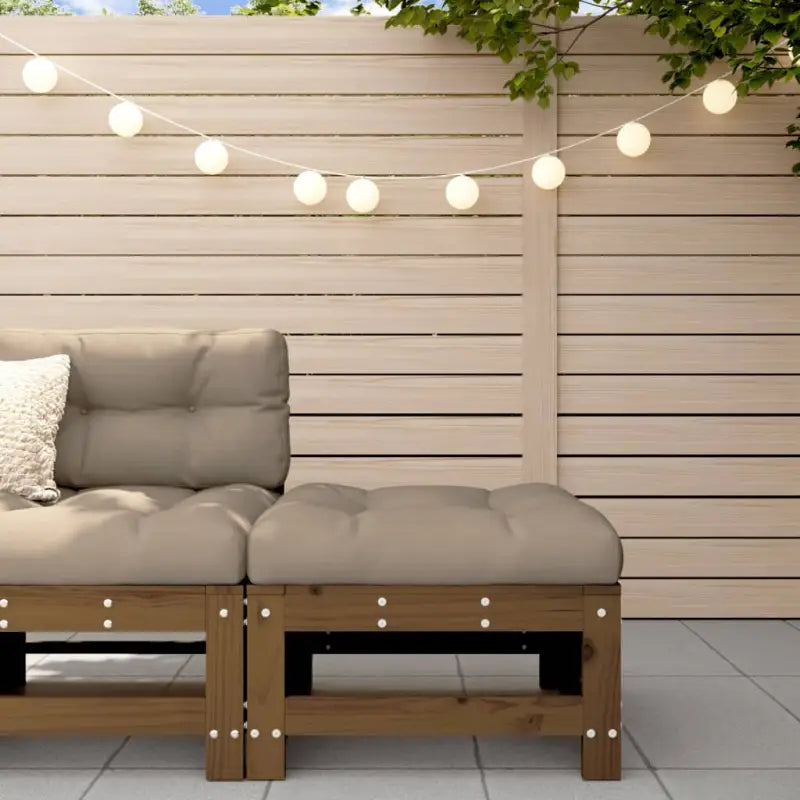 Modulaire tuinbanken van massief grenenhout met zachte kussens - Honingbruin grenenhout / 1 / Voetensteun - Modulaire