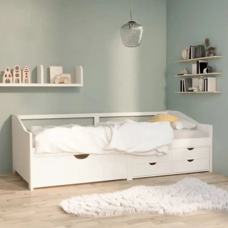 Multifunctioneel bedbank van massief grenenhout met praktische lade - Wit - Bedden & bedframes