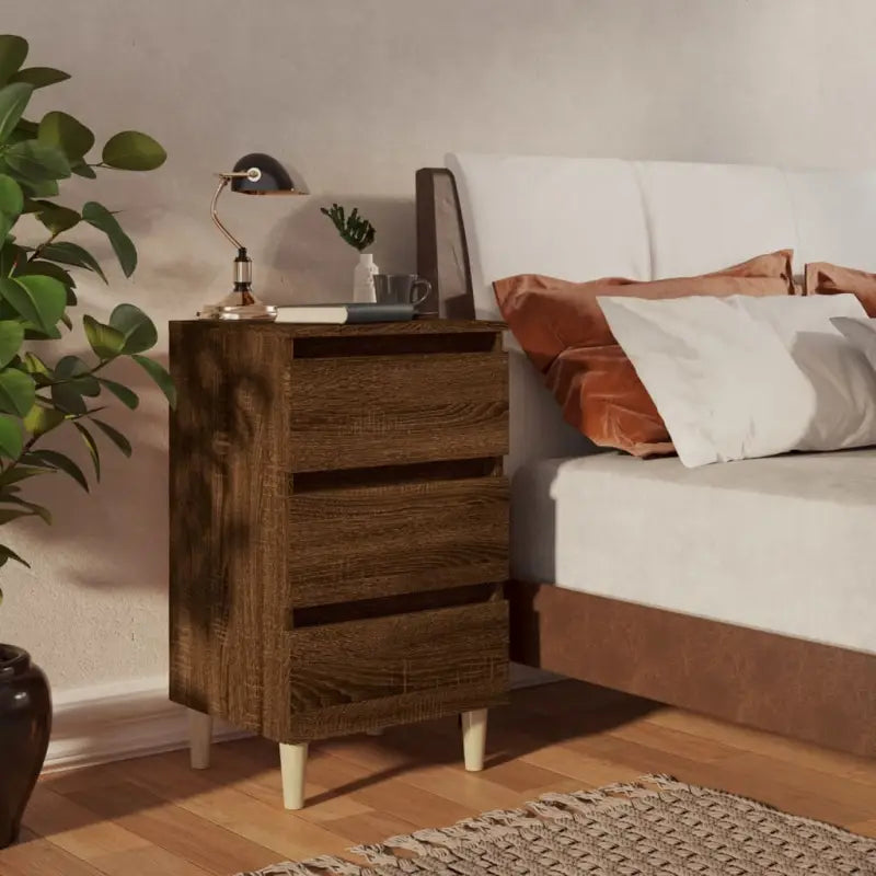 Nachtkastje in grijs sonoma met houten poten en Scandinavische charme - bruin eikenkleur / 1 - Nachtkastjes