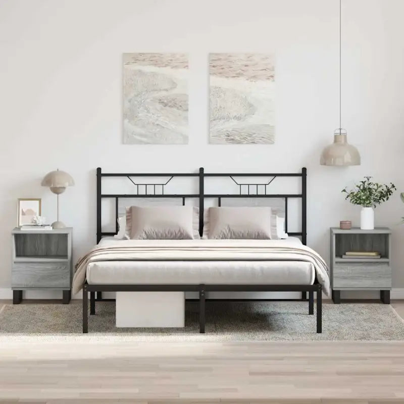 Nachtkastje met bewerkt hout en metalen poten voor een strak interieur - Grijs sonoma / 2 - Nachtkastjes