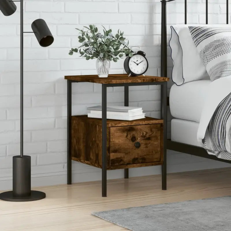 Nachtkastje met bewerkt hout en verstelbare poten voor een tijdloze uitstraling - Gerookt eiken / 1 - Nachtkastjes