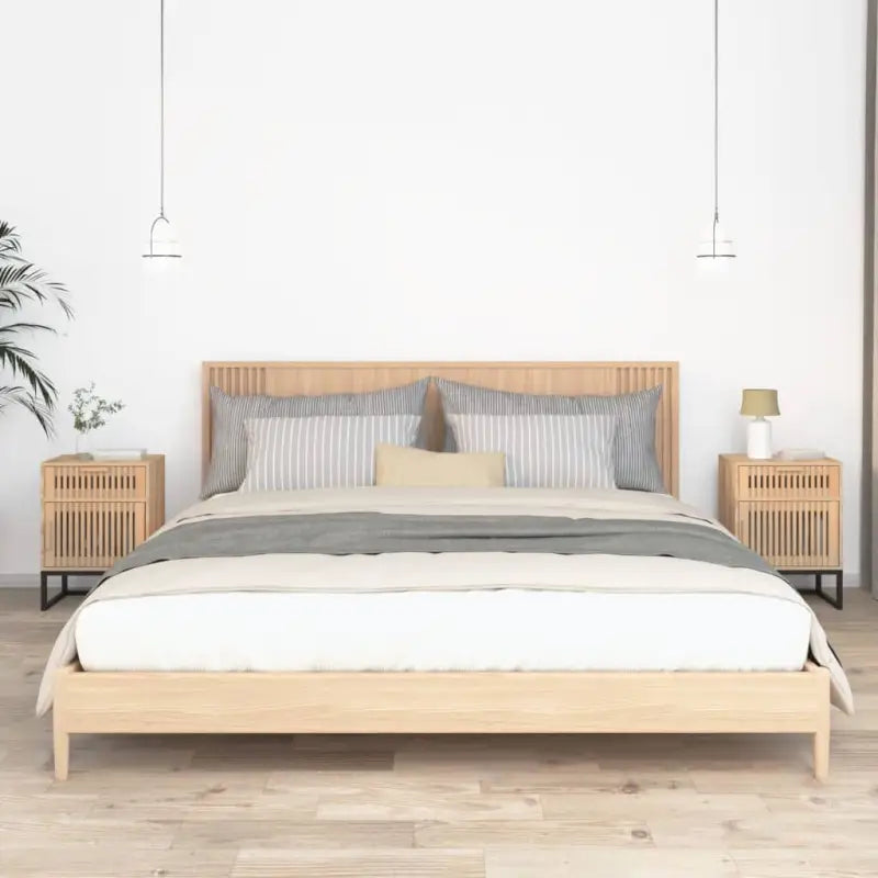 Nachtkastje met metalen poten en bewerkt hout in Scandinavisch design - Bruin / 2 - Nachtkastjes