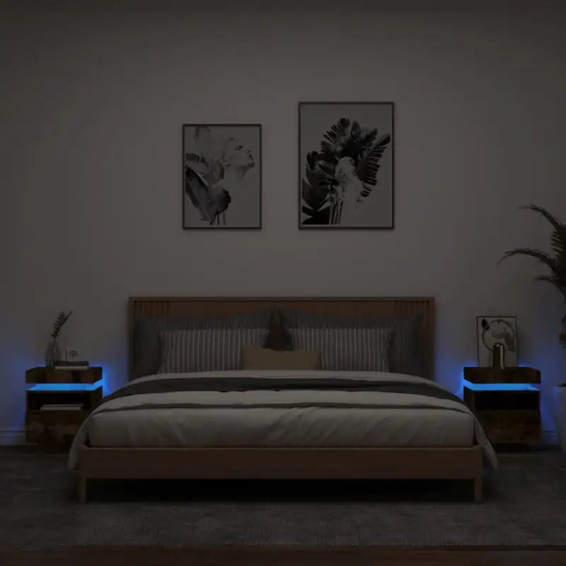 Nachtkastje met RGB LED-verlichting en duurzaam bewerkt hout - Gerookt eiken / 2 - Nachtkastjes